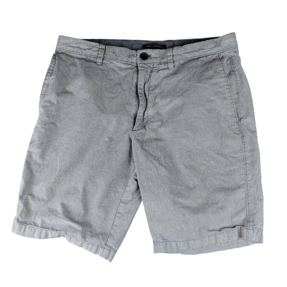 Banana Republic Mens 33 Blue Gray Micro Stripe Cotton Flat Front‎ Shorts